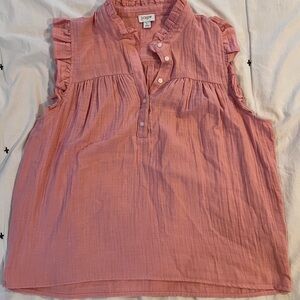 J. Crew Pink Ruffled Mandarin Collar Blouse